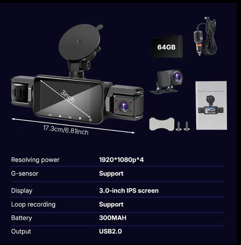 4-Channel 360° Dash Cam with Parking Monitor & OBD Cable