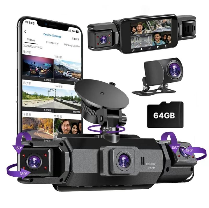 4-Channel 360° Dash Cam with Parking Monitor & OBD Cable