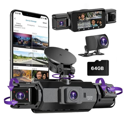 4-Channel 360° Dash Cam with Parking Monitor & OBD Cable