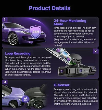 4-Channel 360° Dash Cam with Parking Monitor & OBD Cable