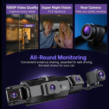 4-Channel 360° Dash Cam with Parking Monitor & OBD Cable